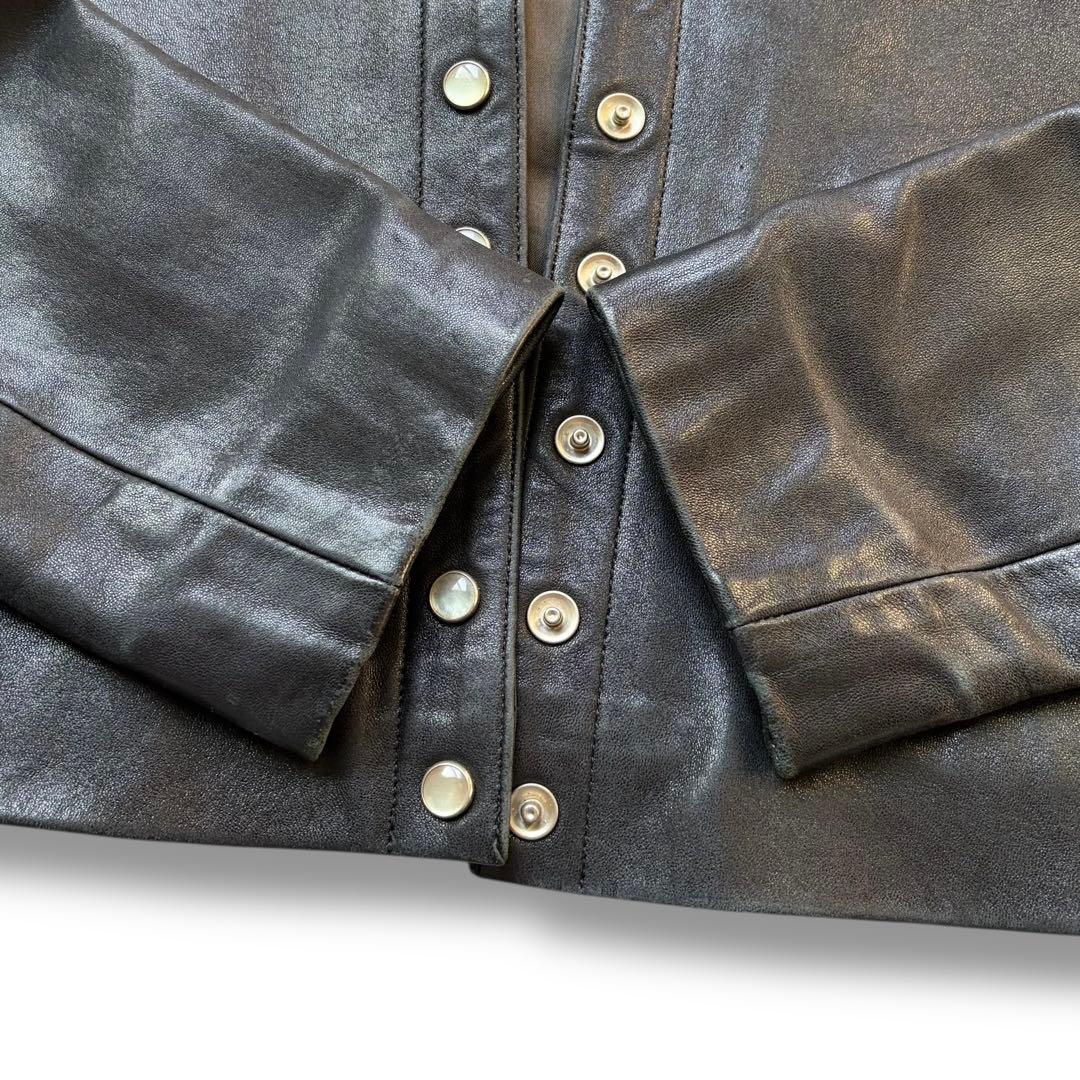 希少 アニエスベースペシャル プレッション ラムレザー ノーカラージャケット 黒