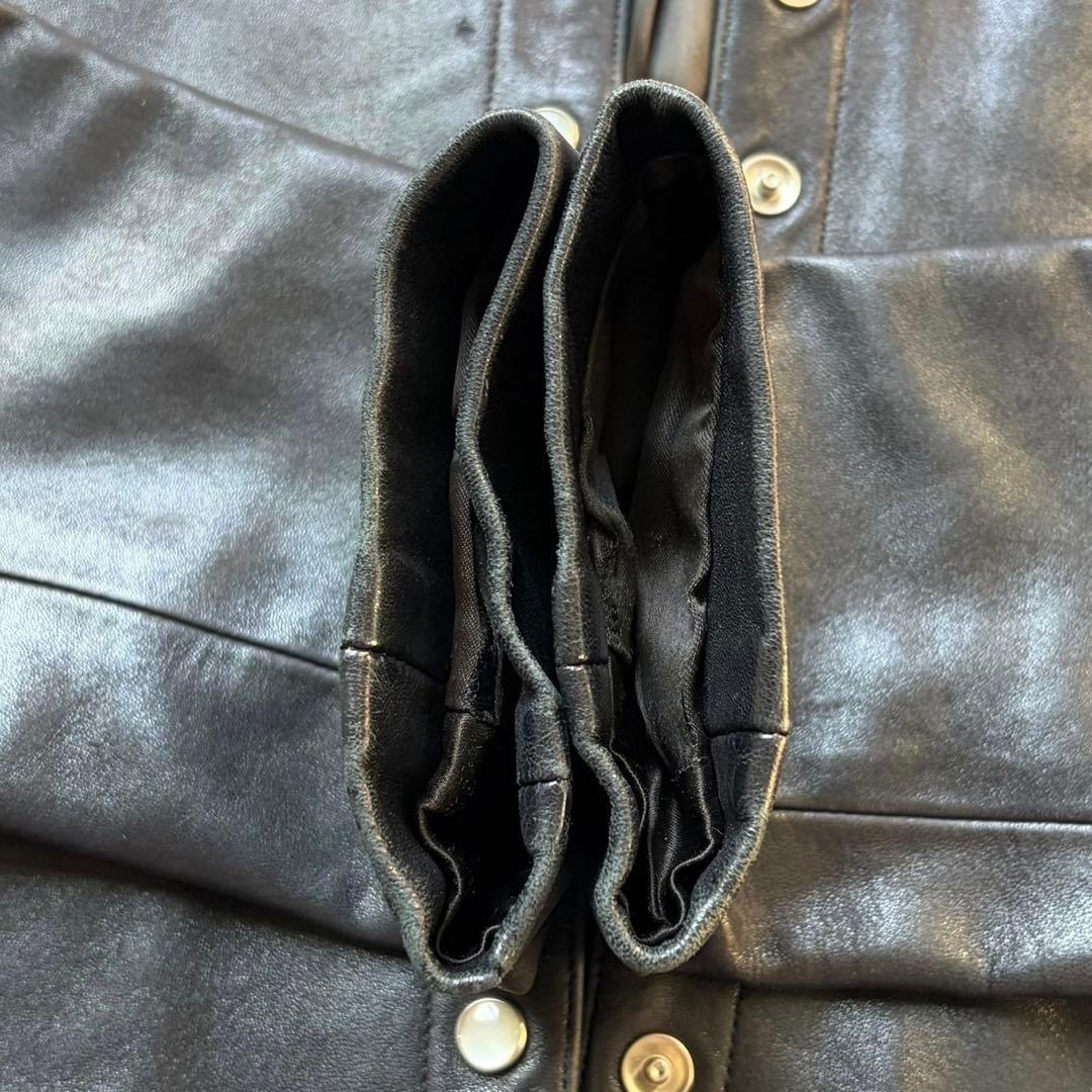 希少 アニエスベースペシャル プレッション ラムレザー ノーカラージャケット 黒