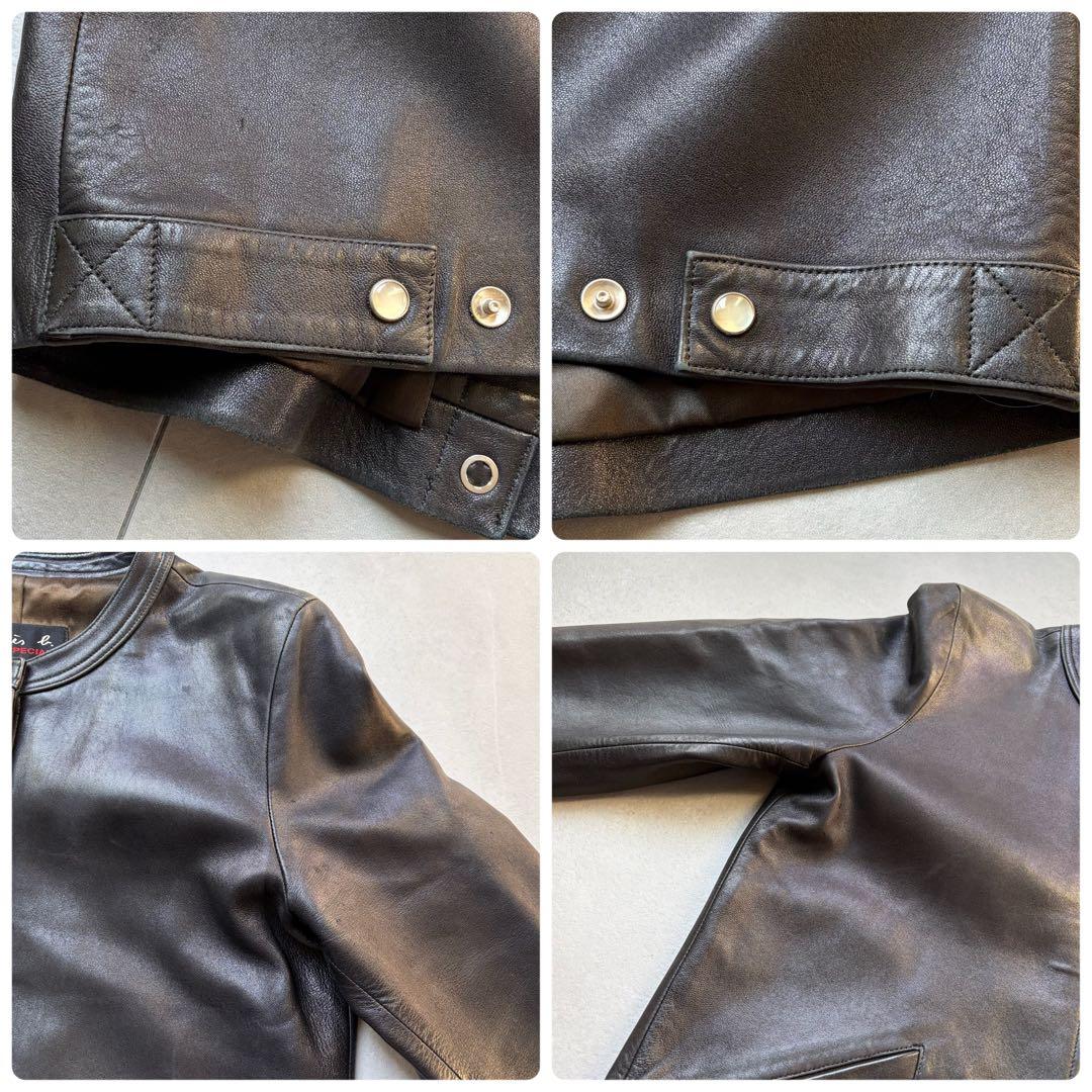 希少 アニエスベースペシャル プレッション ラムレザー ノーカラージャケット 黒