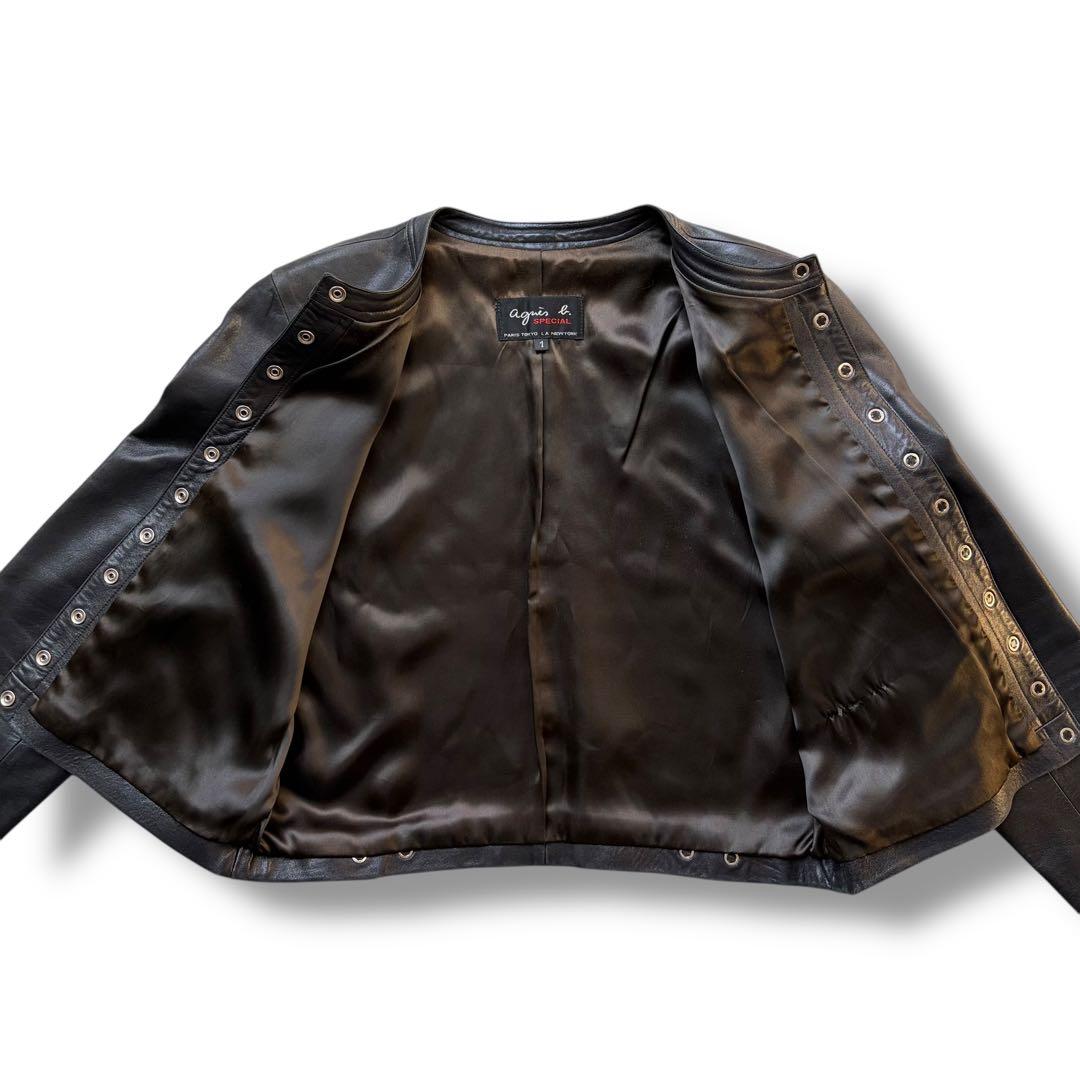 希少 アニエスベースペシャル プレッション ラムレザー ノーカラージャケット 黒