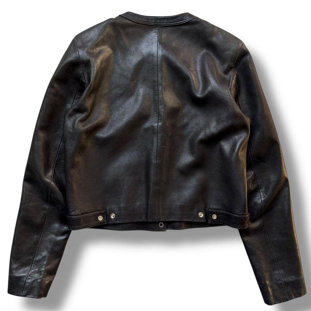 希少 アニエスベースペシャル プレッション ラムレザー ノーカラージャケット 黒