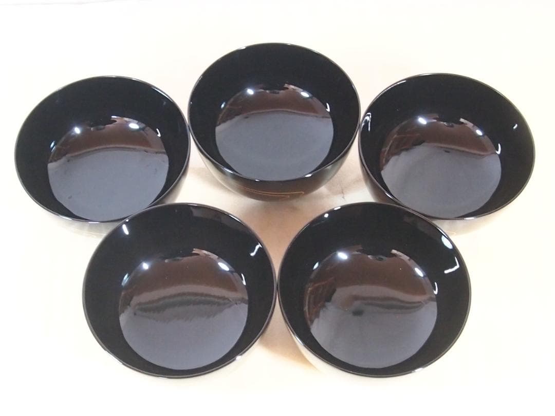 【美品】輪島塗 五島屋謹製 絵変わり草花蒔絵 煮物椀5客 雑煮椀/大椀 漆器食器