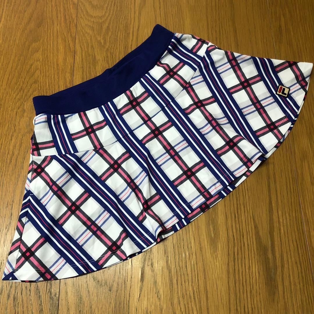 FILA ブルーのチェック柄 TシャツLサイズ　スコートMサイズセット