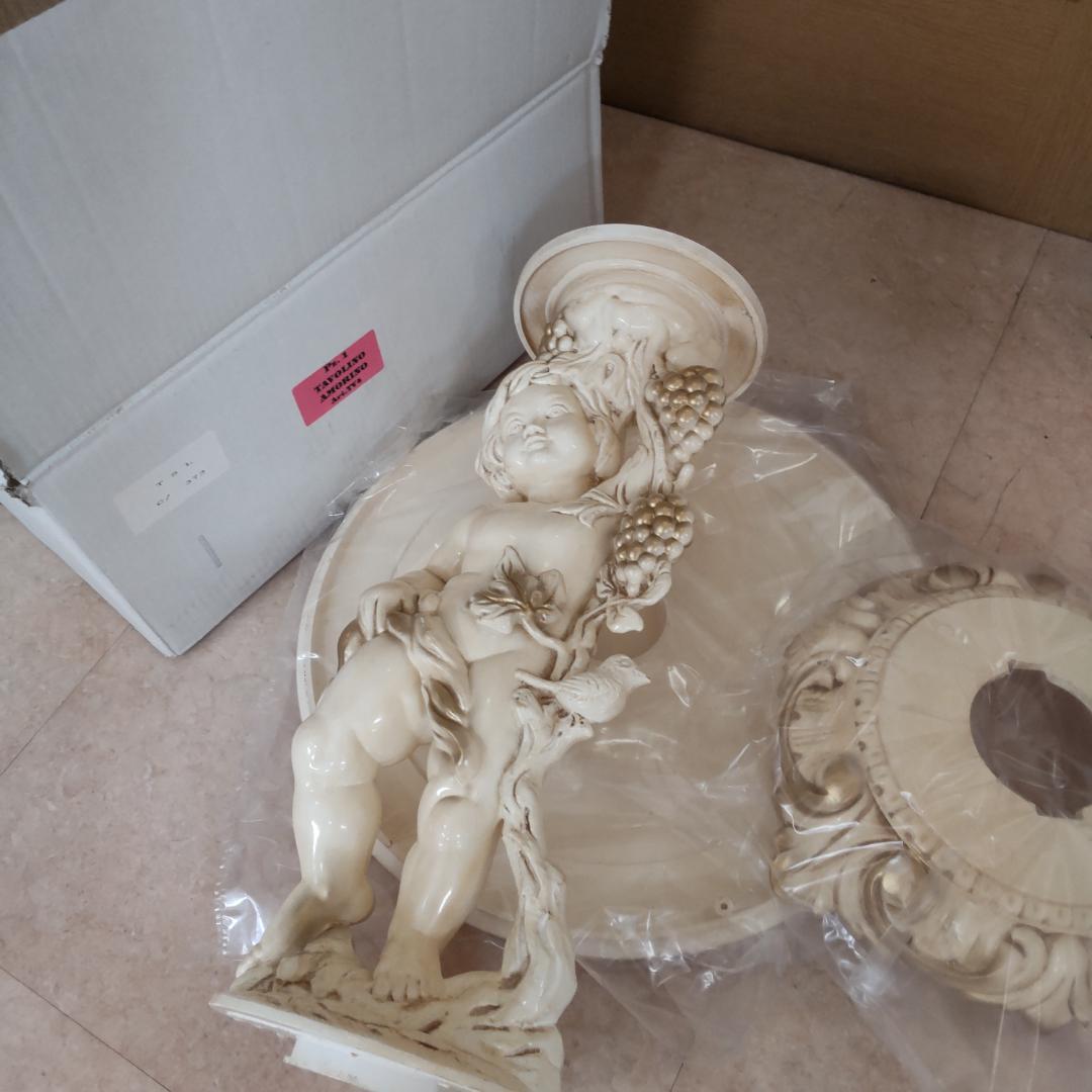 象嵌プリント　西洋アンティーク風　新品　サイドテーブル　組み立て　ピンク付箋