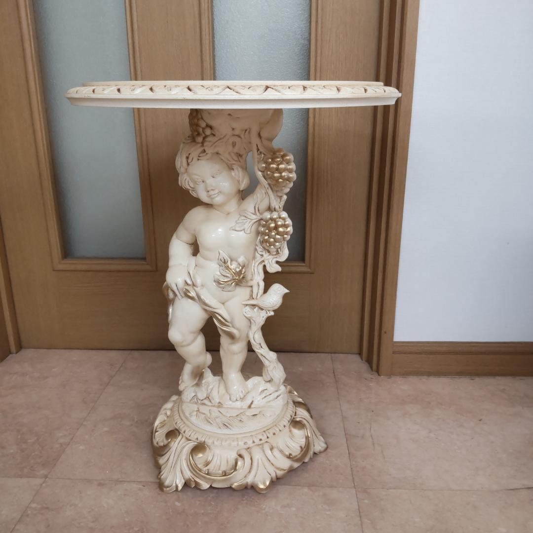 象嵌プリント　西洋アンティーク風　新品　サイドテーブル　組み立て　ピンク付箋