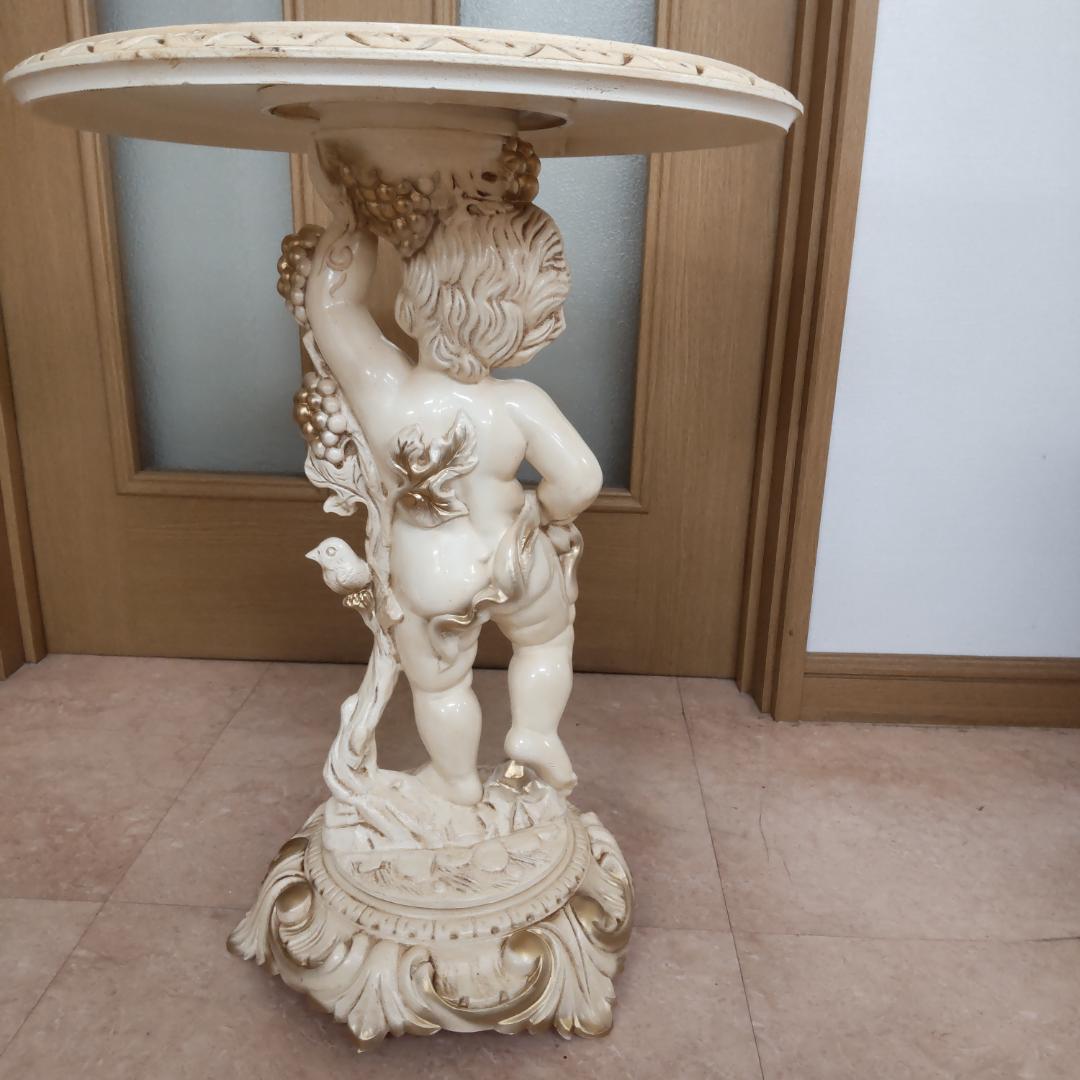 象嵌プリント　西洋アンティーク風　新品　サイドテーブル　組み立て　ピンク付箋