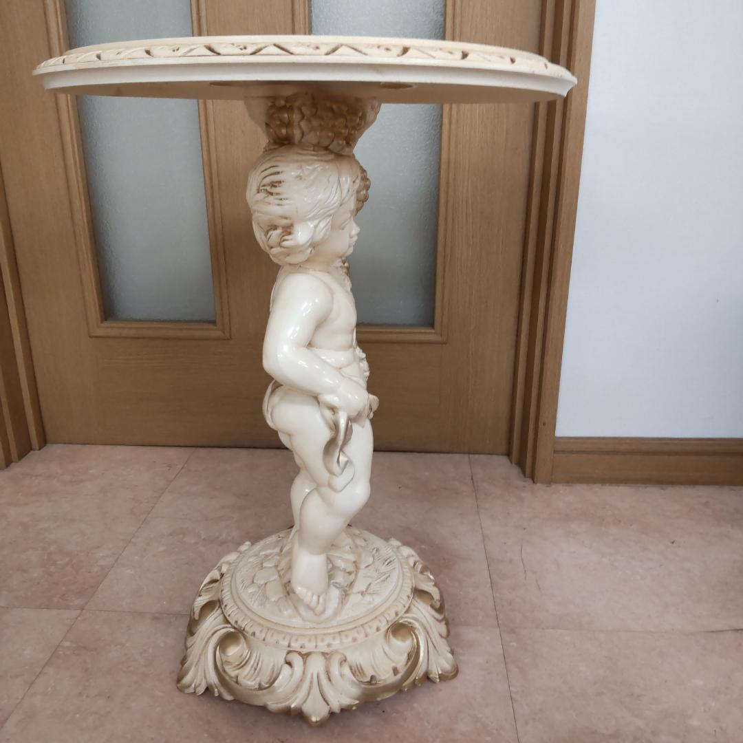 象嵌プリント　西洋アンティーク風　新品　サイドテーブル　組み立て　ピンク付箋