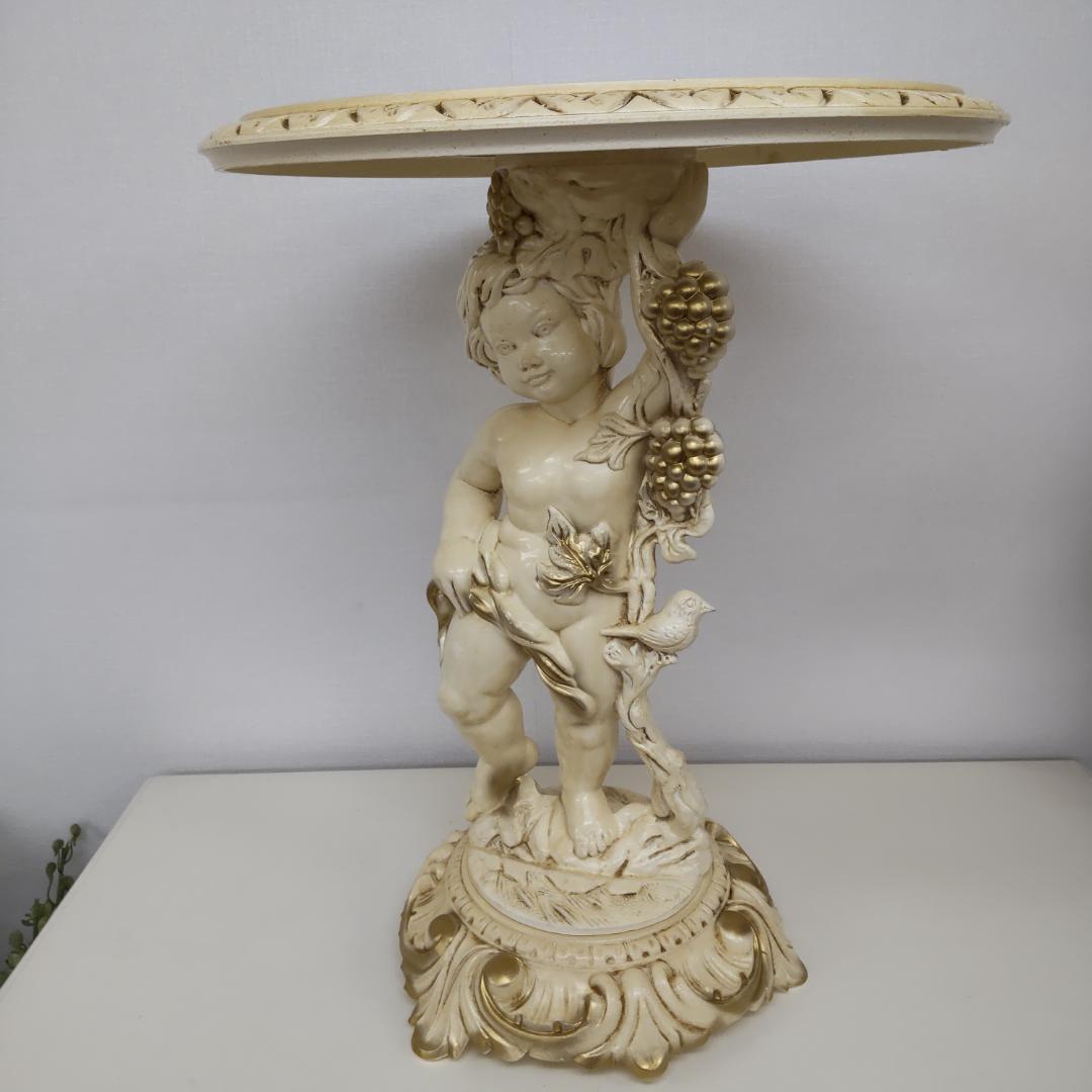 象嵌プリント　西洋アンティーク風　新品　サイドテーブル　組み立て　ピンク付箋