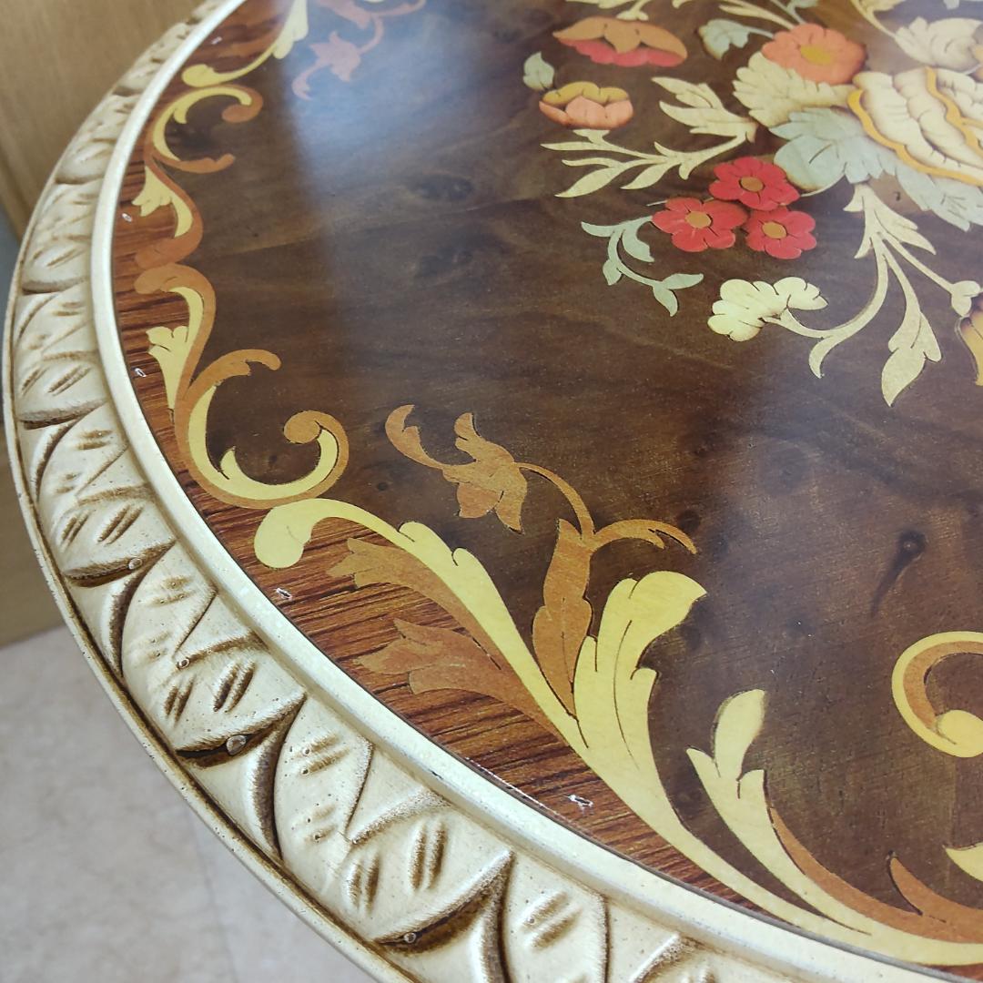 象嵌プリント　西洋アンティーク風　新品　サイドテーブル　組み立て　ピンク付箋