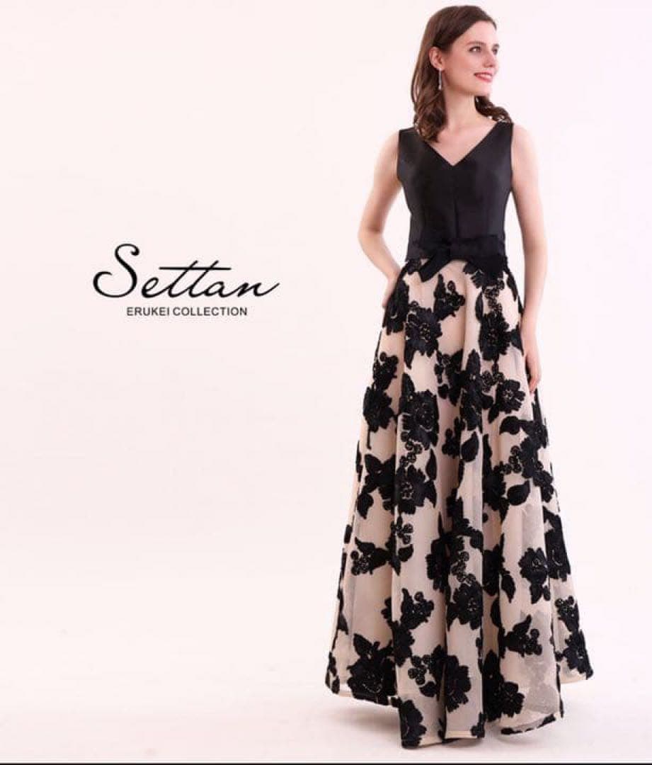 美品✨【SETTAN】パット入りAラインロングドレス　立体刺繍　結婚式　S