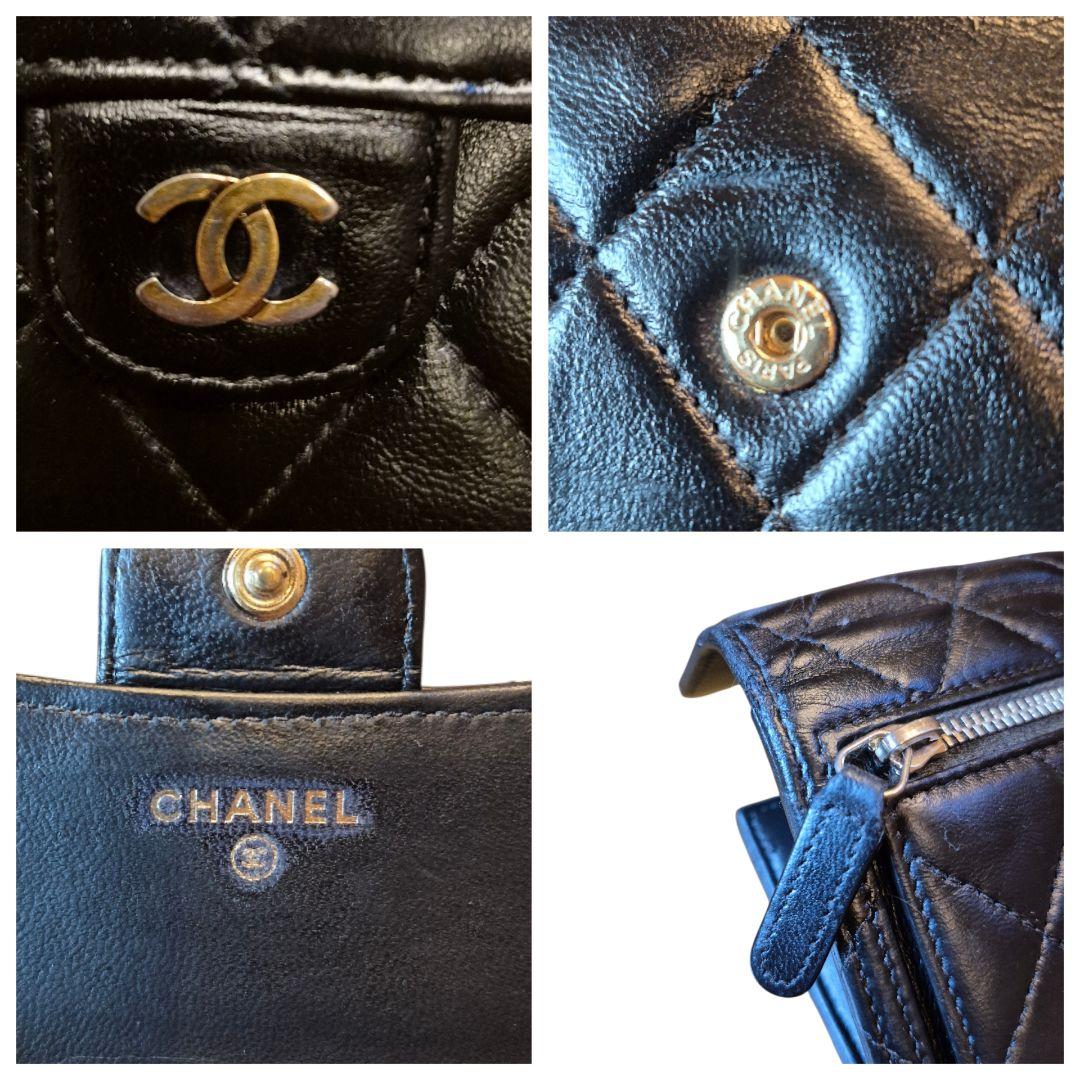 CHANEL　シャネル　マトラッセ　三つ折り財布　ブラック