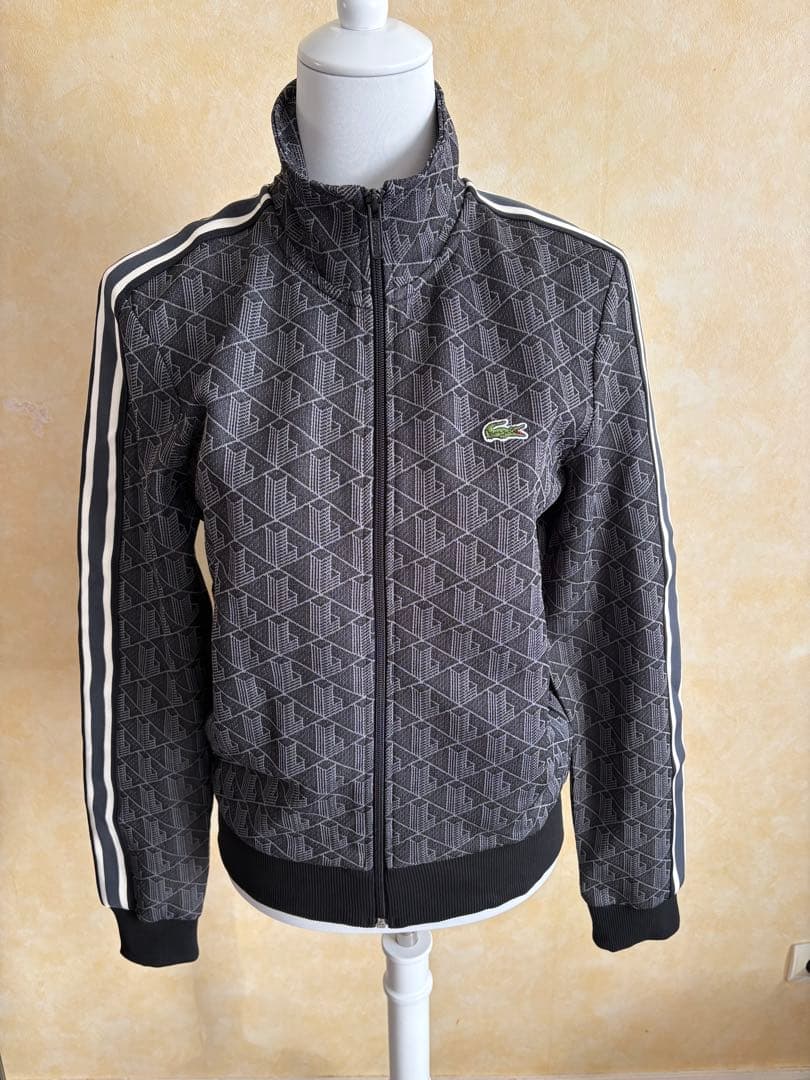 LACOSTE モノグラム ジャカード トラックジャケット Sブラック