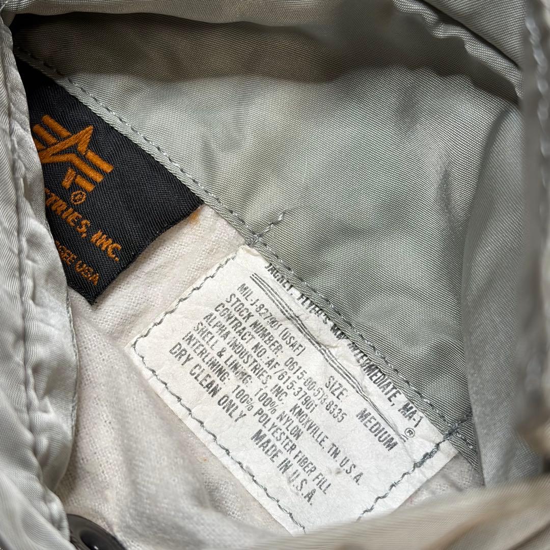 【美品】 USA製 90s アルファインダストリーズ MA-1 シルバー M