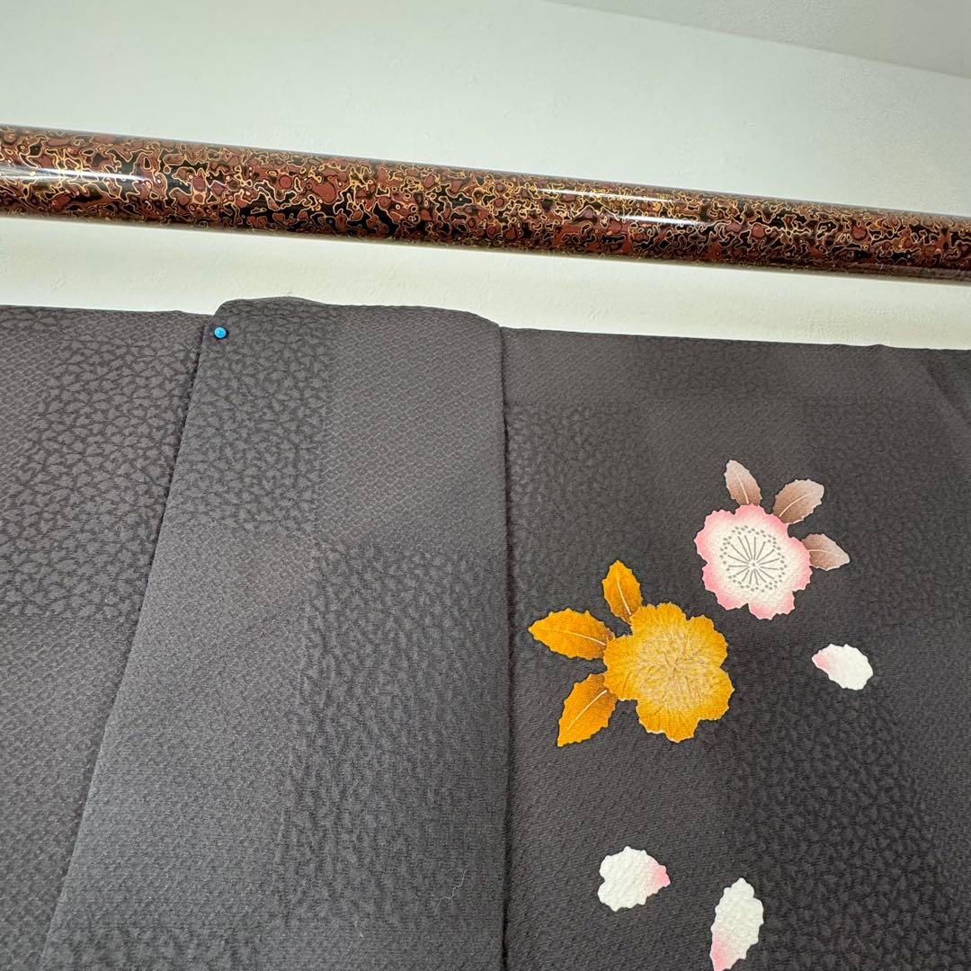 やまと　超美品　正絹　現代振袖　成人式　着物　絞り柄　黒　黄　紫　173裄70