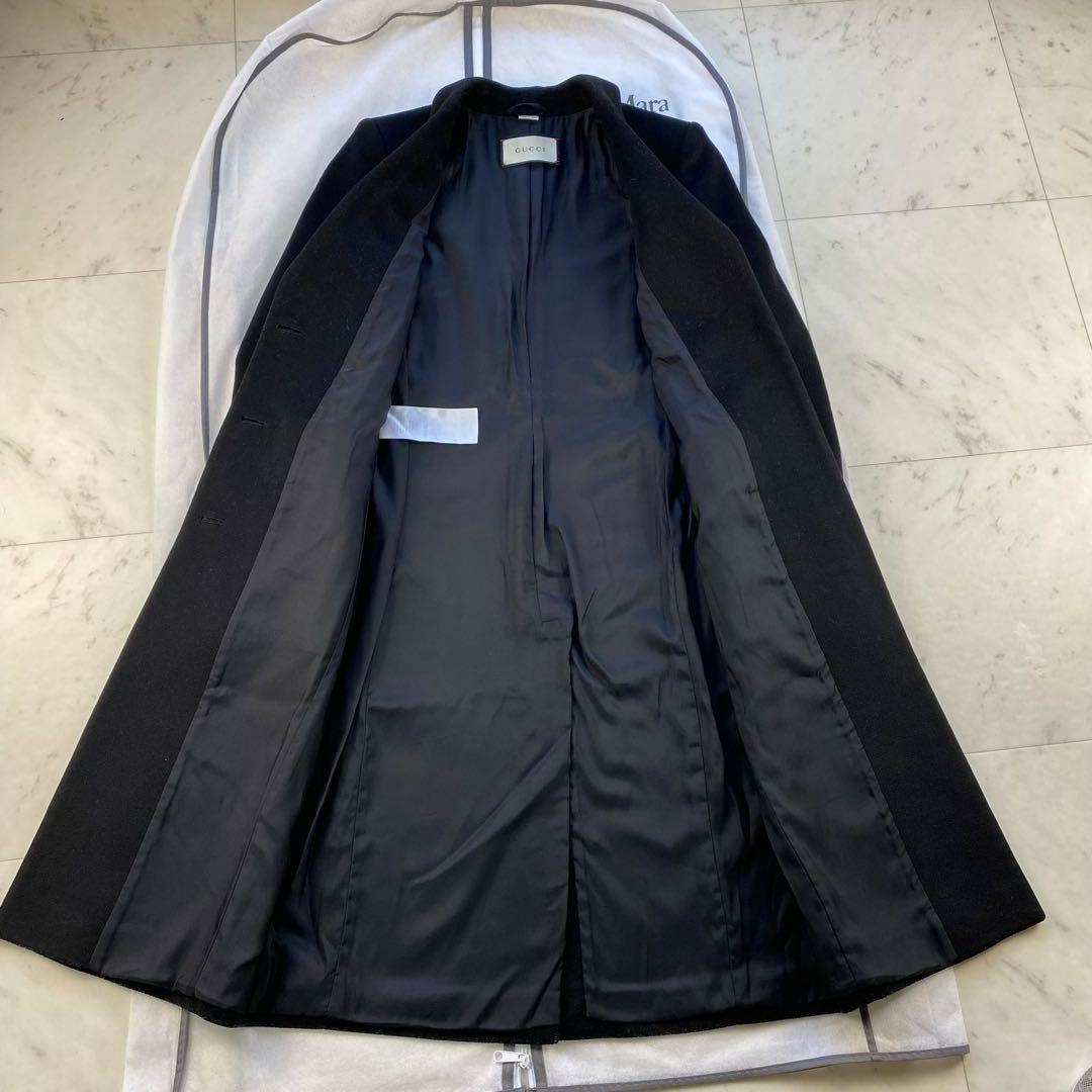 現行タグ◎GUCCI グッチ　チェスターコート　ウール　ブラック　黒　近年モデル