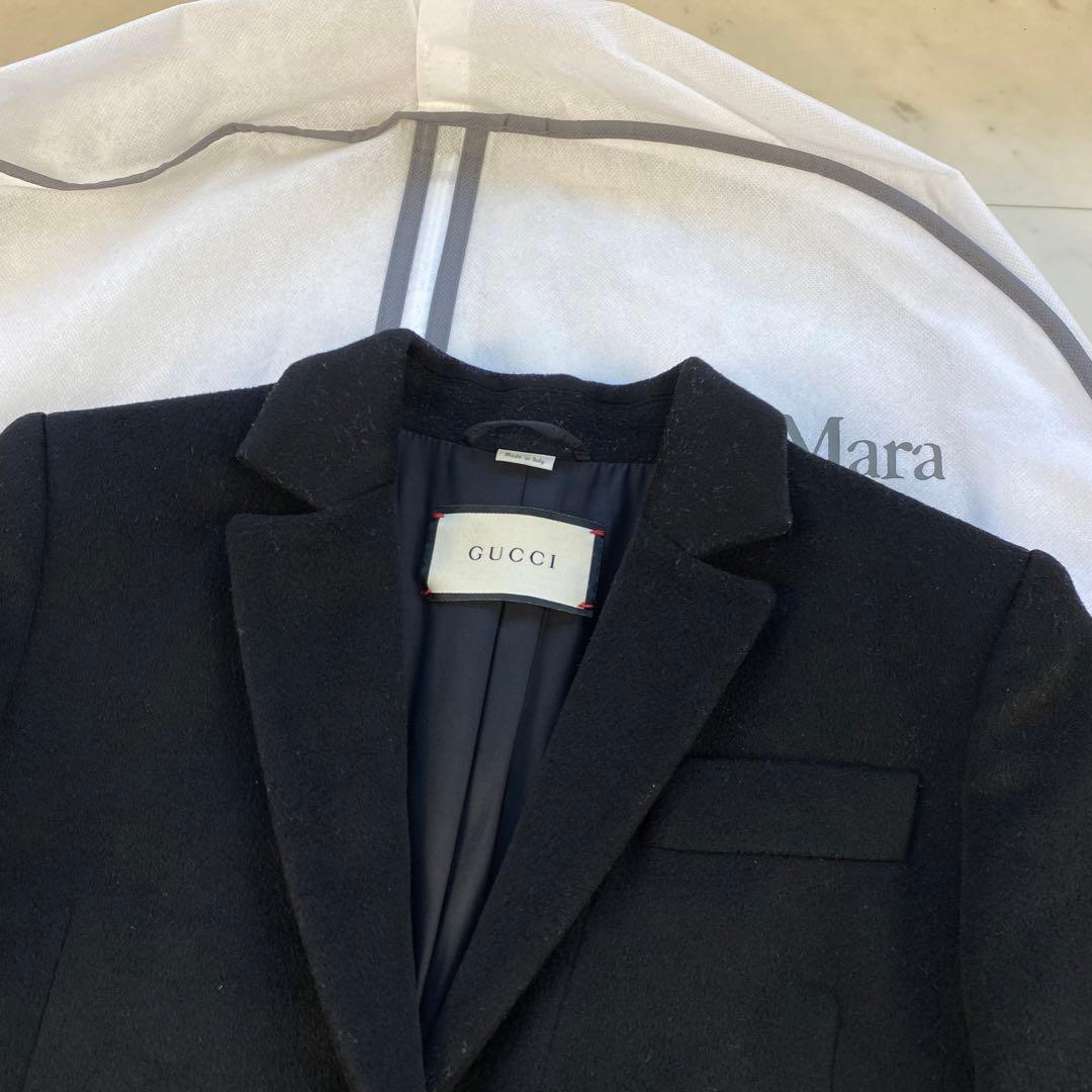 現行タグ◎GUCCI グッチ　チェスターコート　ウール　ブラック　黒　近年モデル