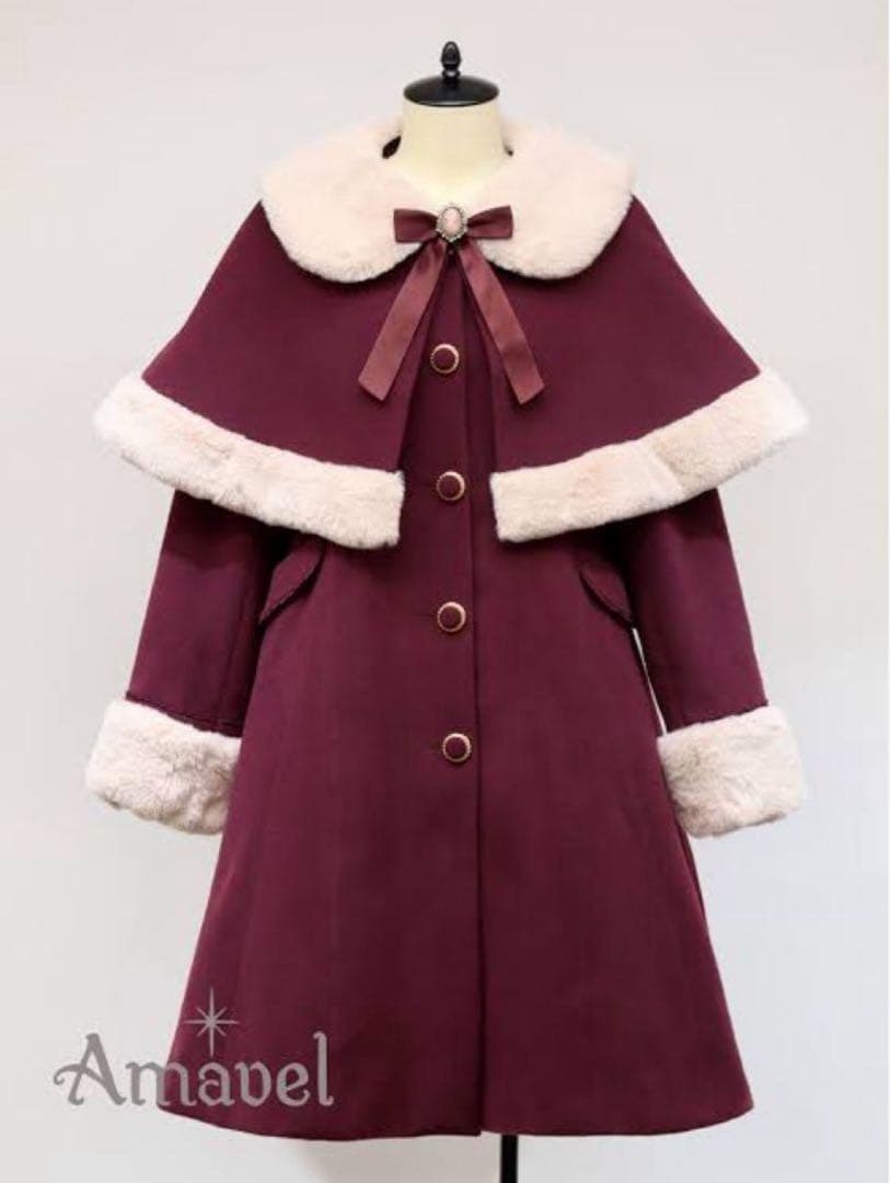 Amavel antique doll ケープ付きロングコート ボルドー