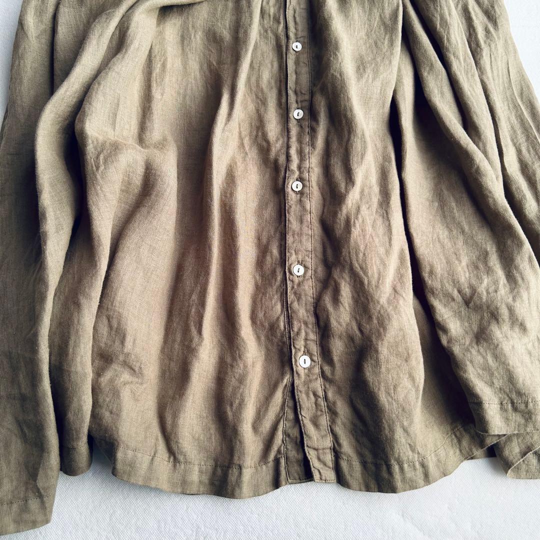ネストローブ リネン製オリーブグリーンシャツワンピース長袖