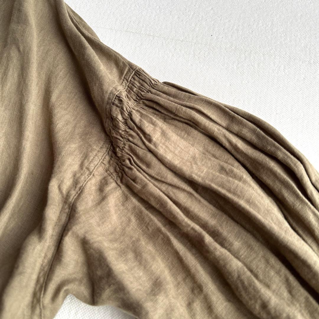 ネストローブ リネン製オリーブグリーンシャツワンピース長袖