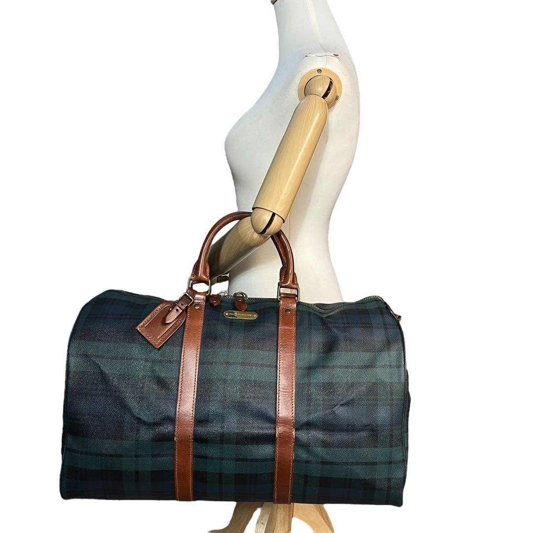ポロラルフローレン ボストンバッグ チェック柄 PVC レザー 大容量 鞄