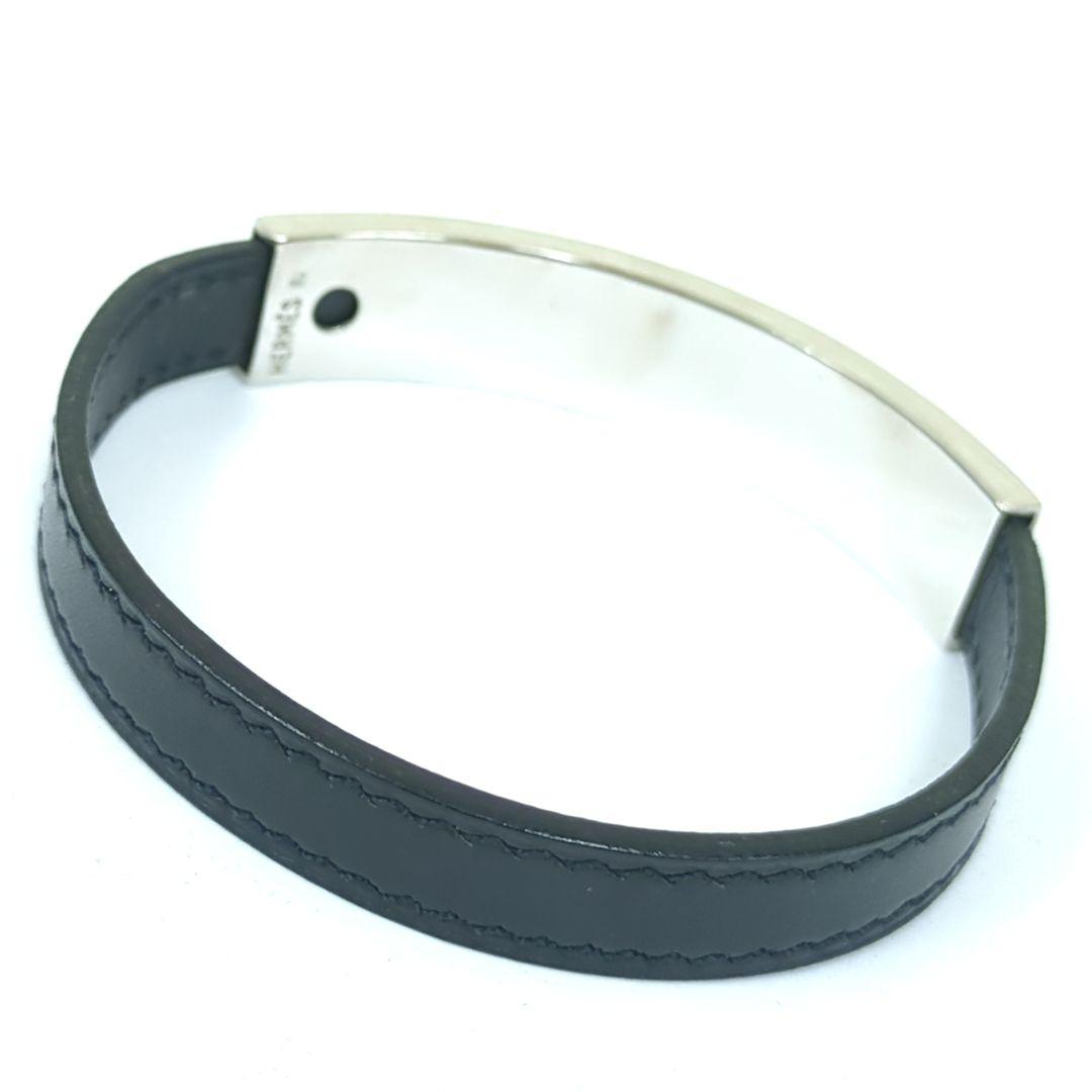 エルメス プスプス レザー ブレスレット バングル ブラック シルバー□G刻印