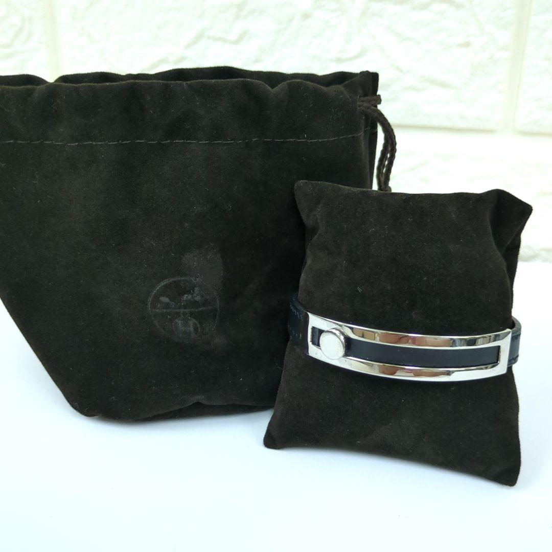 エルメス プスプス レザー ブレスレット バングル ブラック シルバー□G刻印