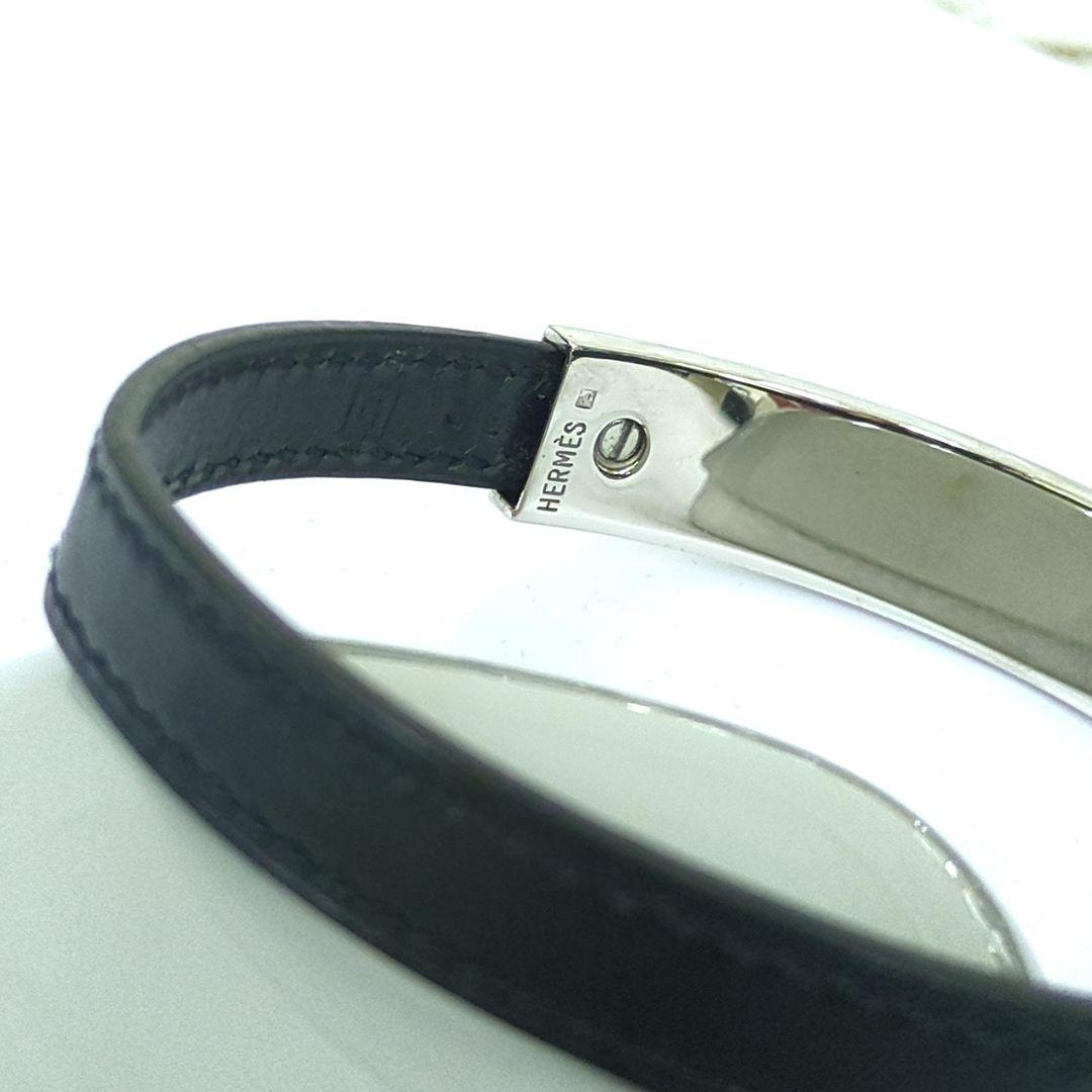 エルメス プスプス レザー ブレスレット バングル ブラック シルバー□G刻印