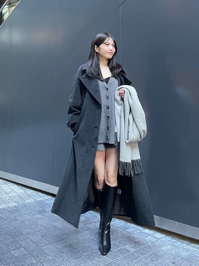 アニュアンス　ウールトレンチコート　ブラック　2025AW