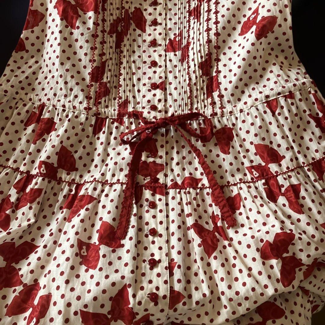 ピンクハウス 水玉リボンプリントワンピース（キナリアカ）