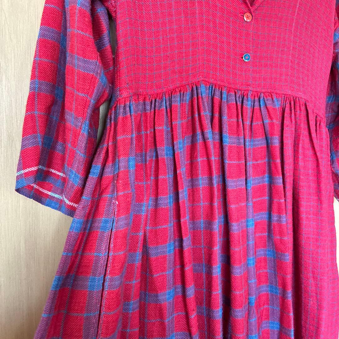 INJIRI ウールチェック　ワンピース S