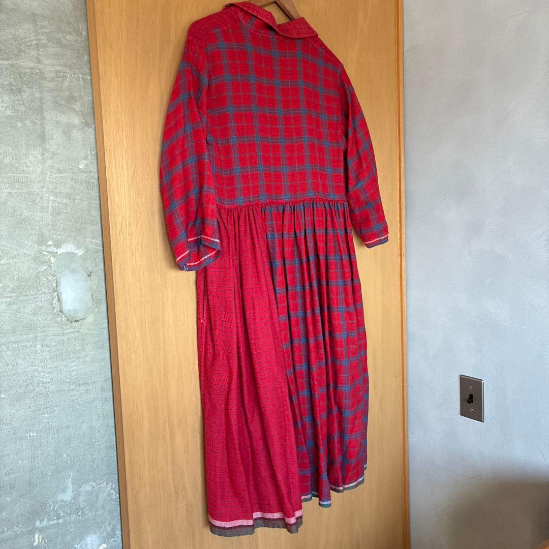 INJIRI ウールチェック　ワンピース S