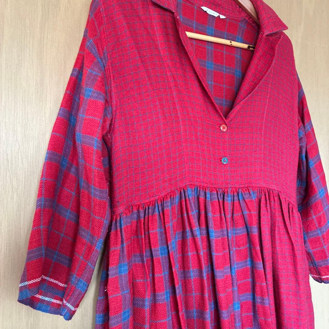 INJIRI ウールチェック　ワンピース S