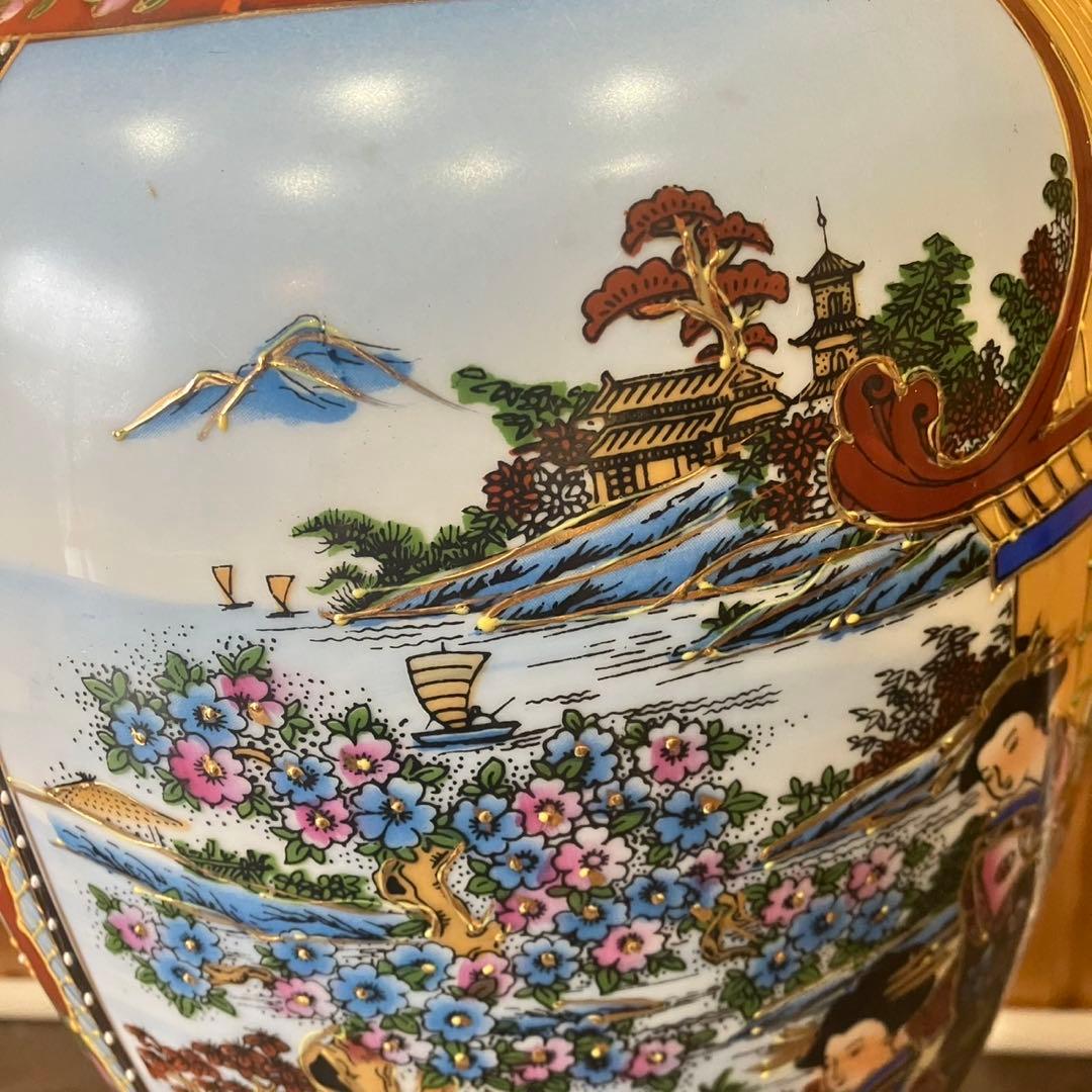 【大型花瓶】壺 花器 高級陶器 中国満州 花鳥風月 美人図 骨董品