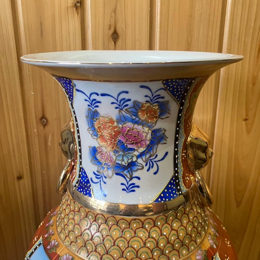【大型花瓶】壺 花器 高級陶器 中国満州 花鳥風月 美人図 骨董品