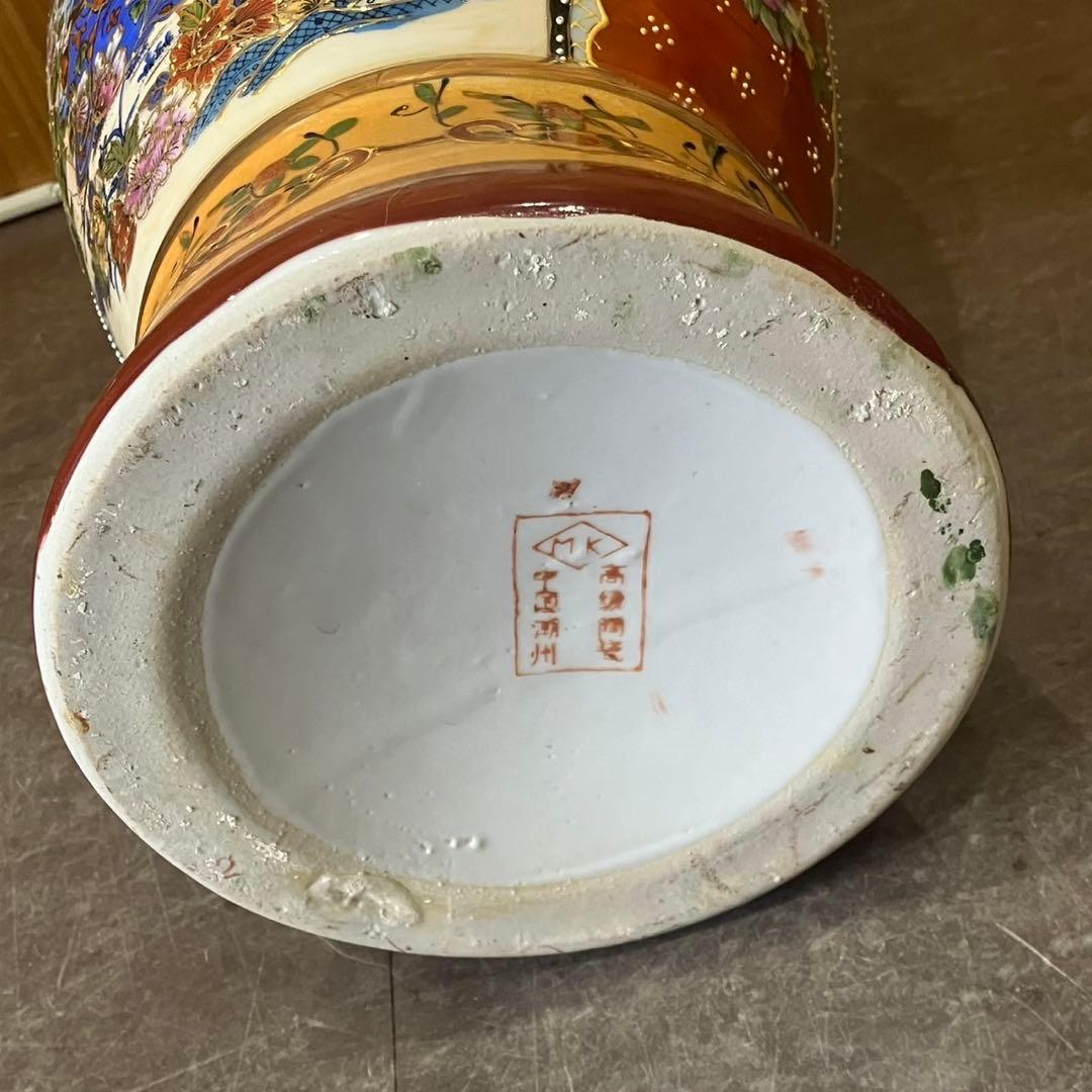 【大型花瓶】壺 花器 高級陶器 中国満州 花鳥風月 美人図 骨董品