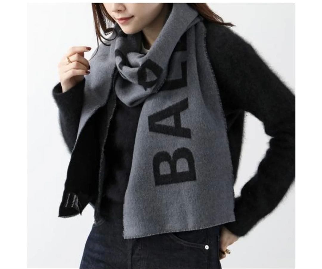 BALENCIAGA ロゴマフラー グレー ブラック