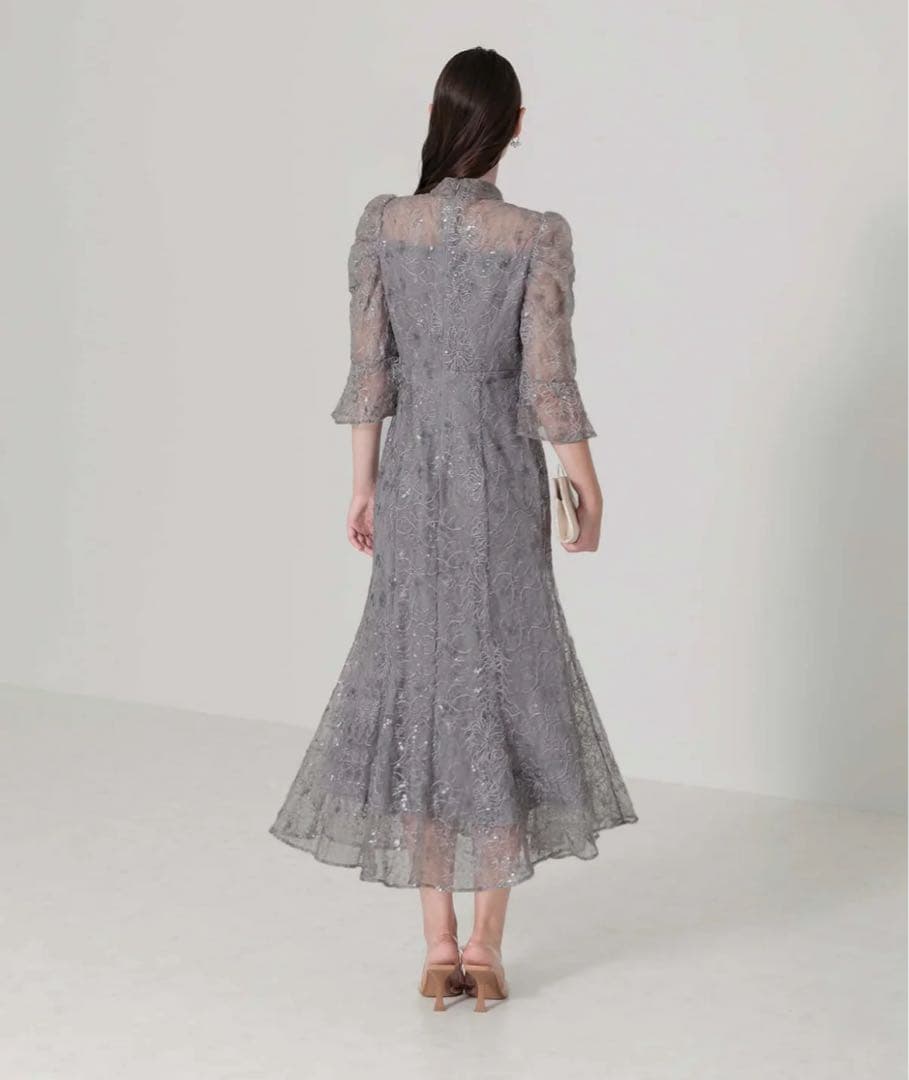 新品　LEJA スパンコール花柄パフスリーブマーメイドワンピースドレス　M