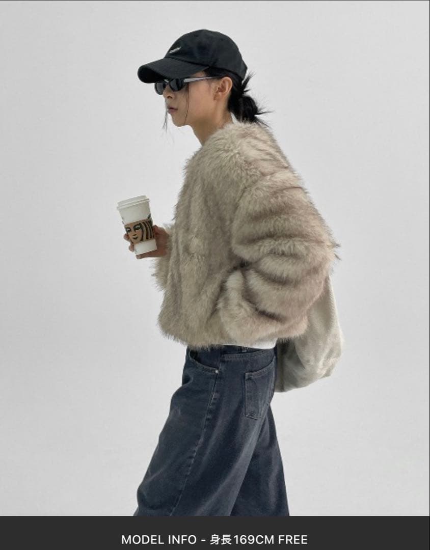 BLACKUP フェイルンミニマルファージャケット　ファーコート　ベージュ　韓国