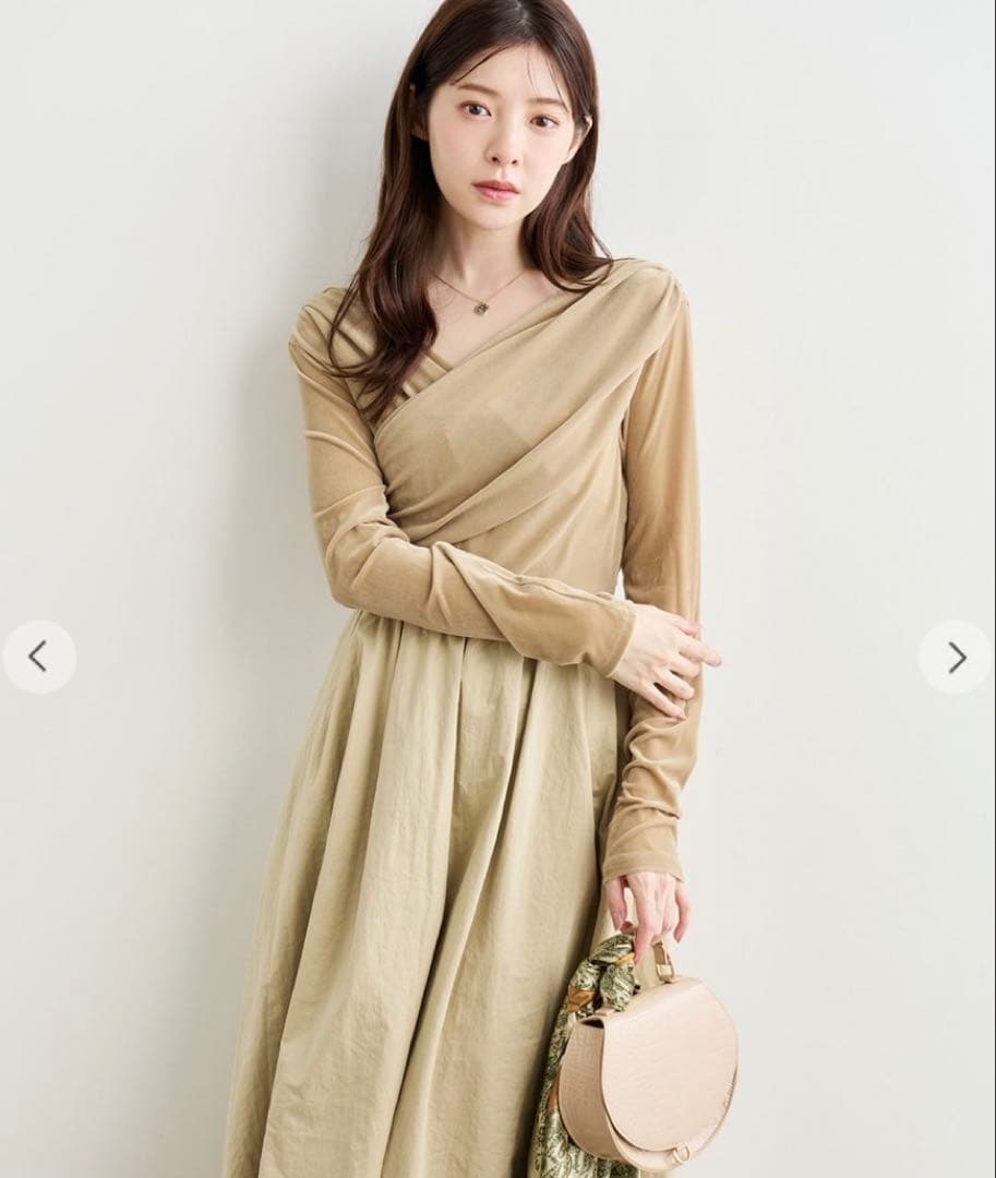 COCODEALベージュ シアーベロア素材 ワンピース