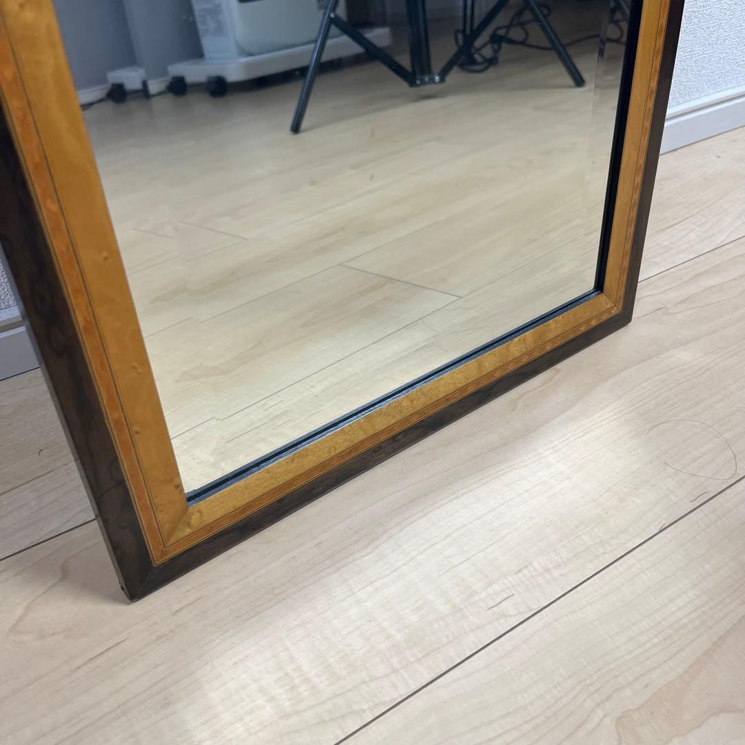 イタリア製 鏡 八角形 木製フレーム スタンドミラー 100cm