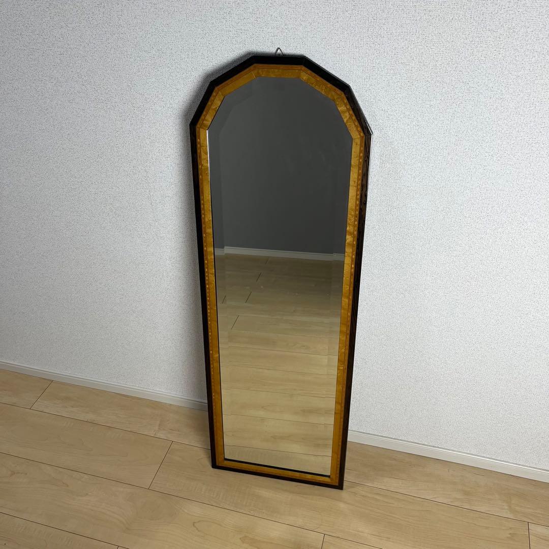 イタリア製 鏡 八角形 木製フレーム スタンドミラー 100cm