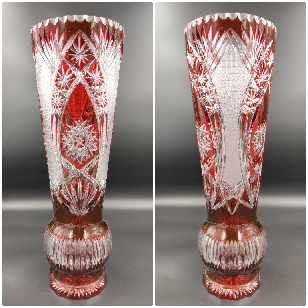 【超希少　特大サイズ　高さ　約50cm】切子　花瓶　赤