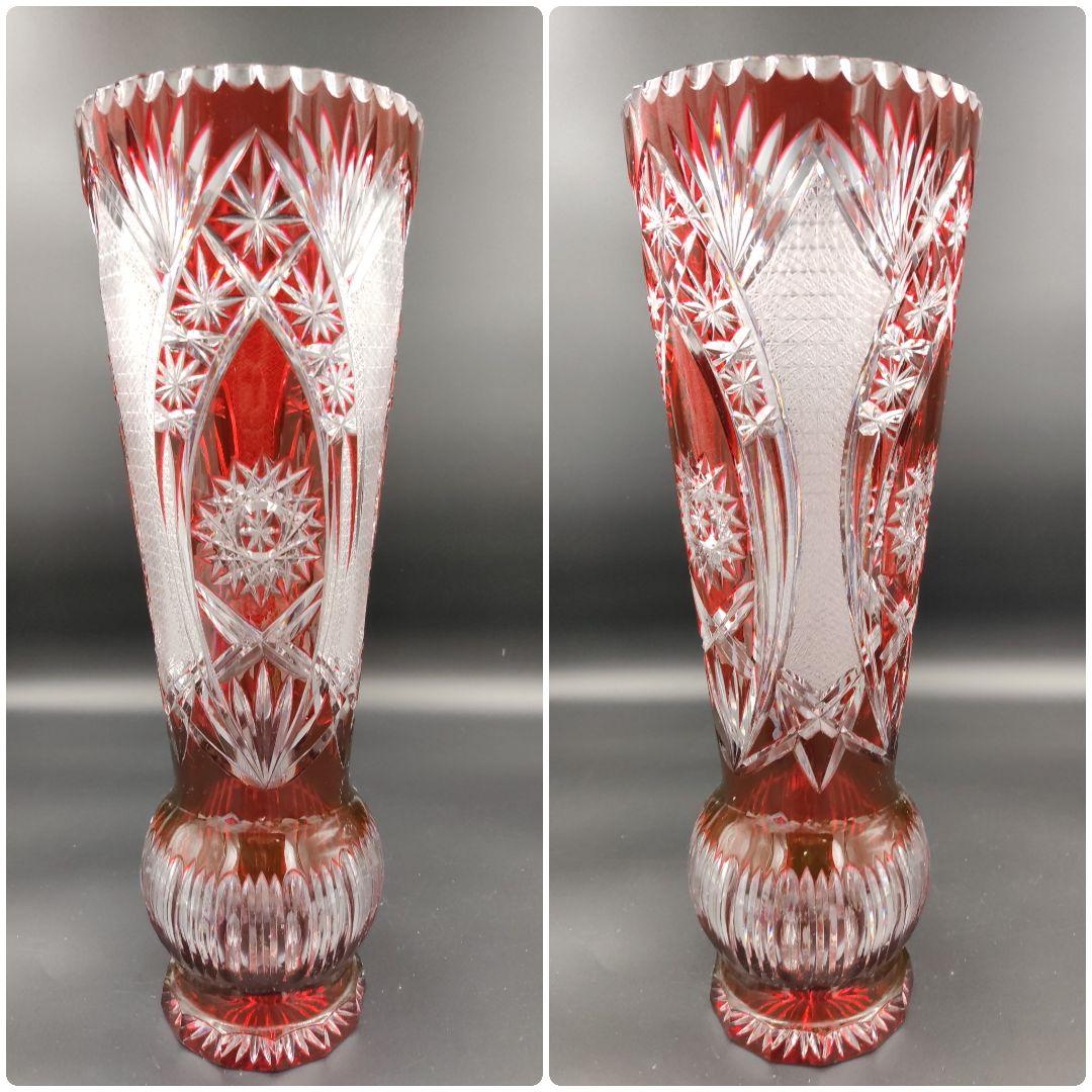 【超希少　特大サイズ　高さ　約50cm】切子　花瓶　赤