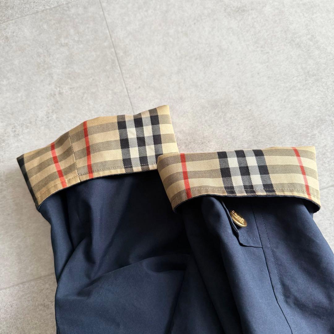 バーバリー　スプリングコート　ノバチェック　金ボタン　ホースロゴ　ネイビー　9