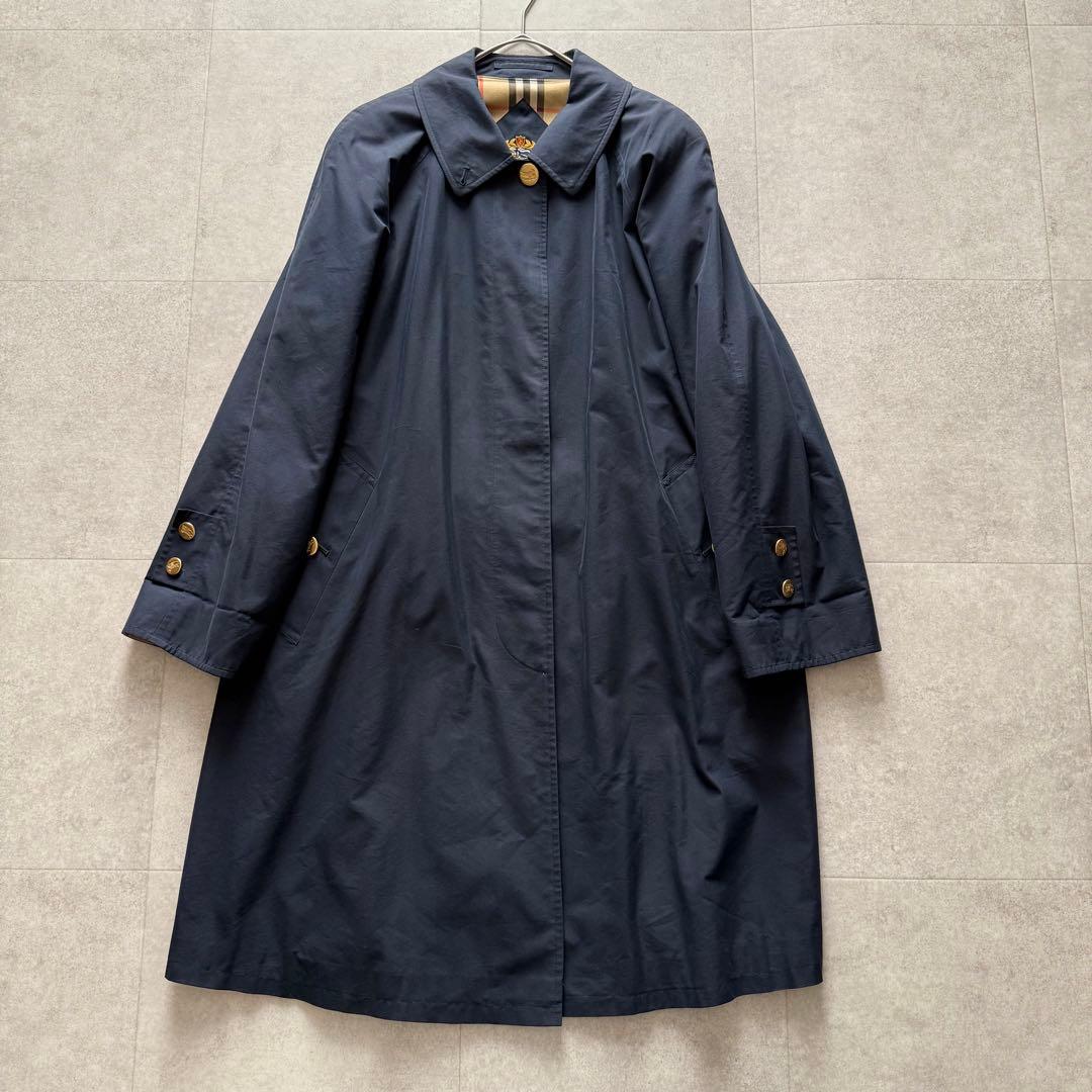 バーバリー　スプリングコート　ノバチェック　金ボタン　ホースロゴ　ネイビー　9
