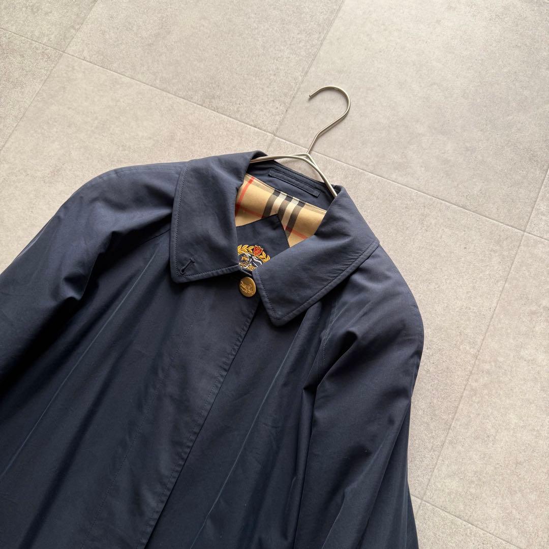 バーバリー　スプリングコート　ノバチェック　金ボタン　ホースロゴ　ネイビー　9