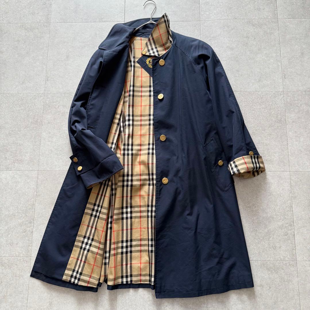 バーバリー　スプリングコート　ノバチェック　金ボタン　ホースロゴ　ネイビー　9