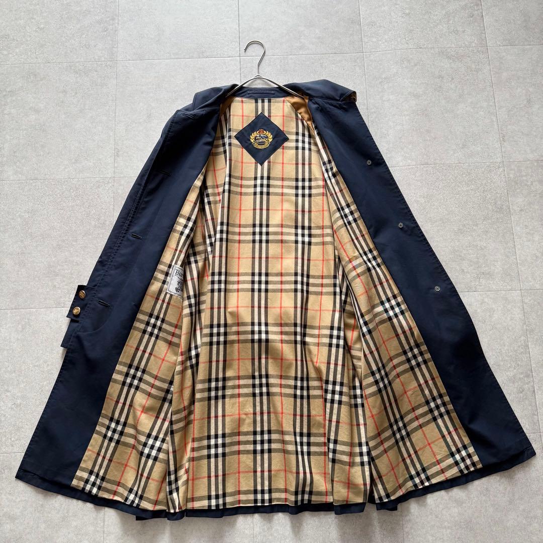 バーバリー　スプリングコート　ノバチェック　金ボタン　ホースロゴ　ネイビー　9