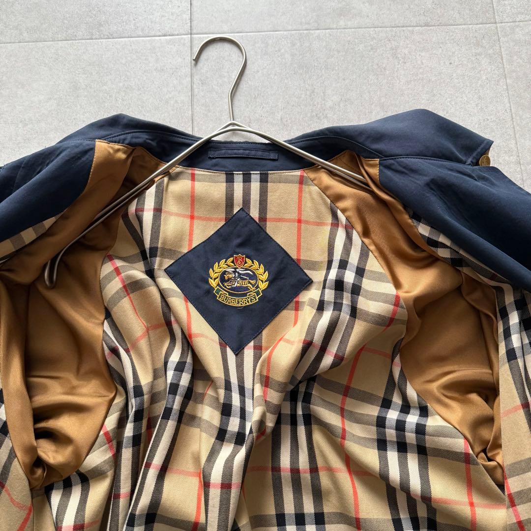 バーバリー　スプリングコート　ノバチェック　金ボタン　ホースロゴ　ネイビー　9