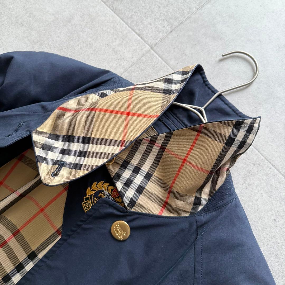 バーバリー　スプリングコート　ノバチェック　金ボタン　ホースロゴ　ネイビー　9